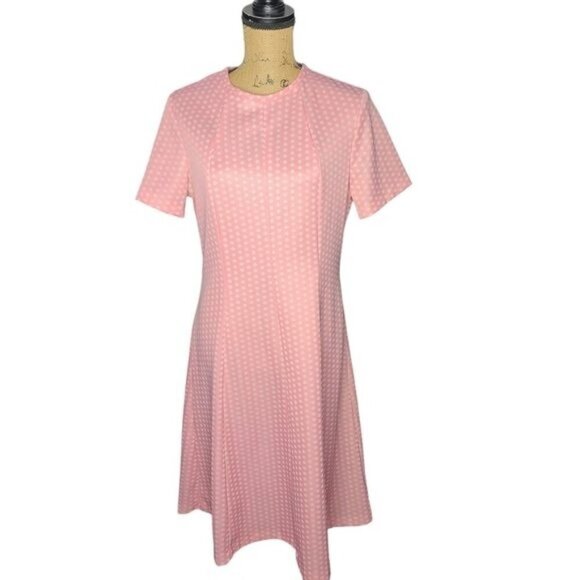 Vintage 60s Mod Pink White Polka Dot Pinup Rockabilly Dress - Picture 1 of 15